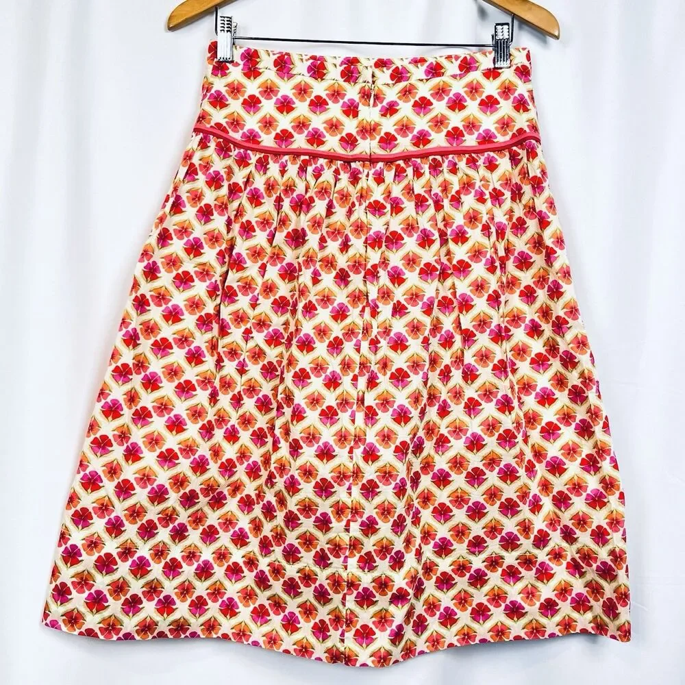 J.Crew Floral A-Line Skirt Women’s Size 4 Pink Orange Cotton Midi Retro